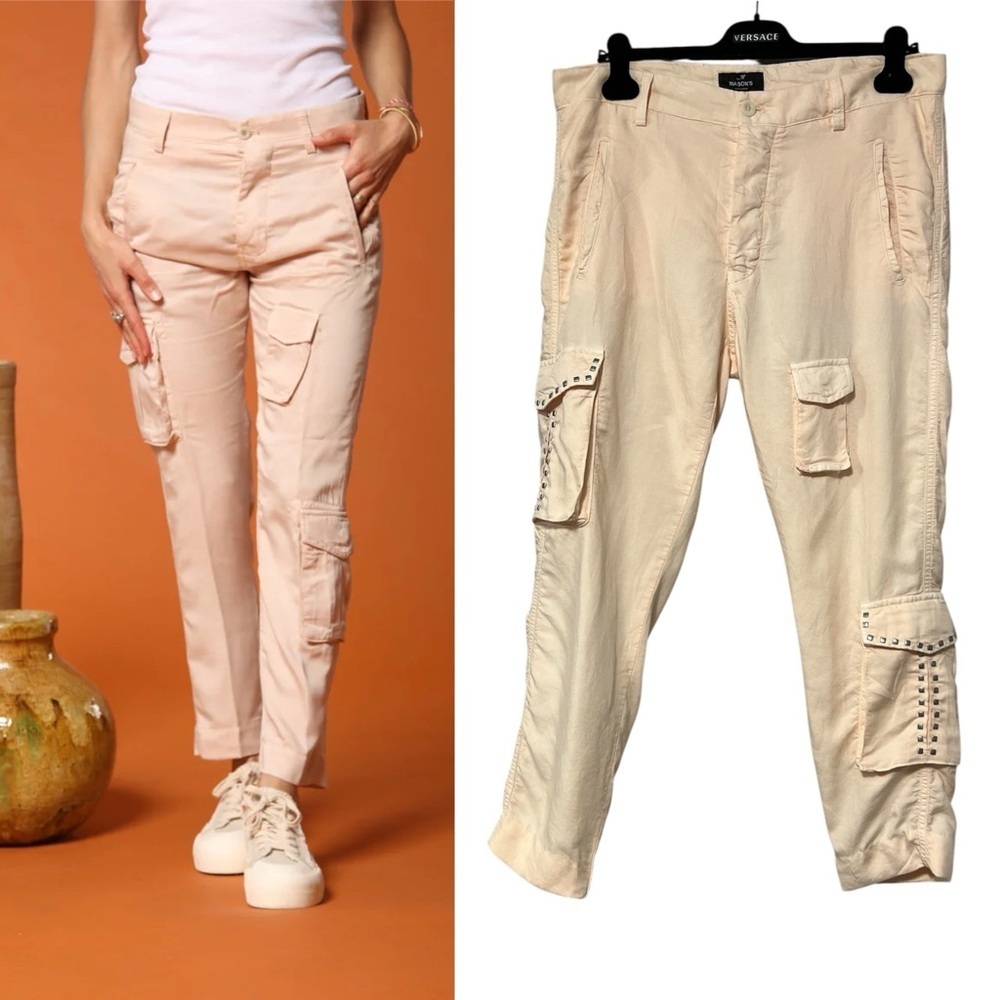 M MASON'S FORTE DEI MARMI Asia Snake Cargo Studded Pants Relaxed Fit Pink Powder